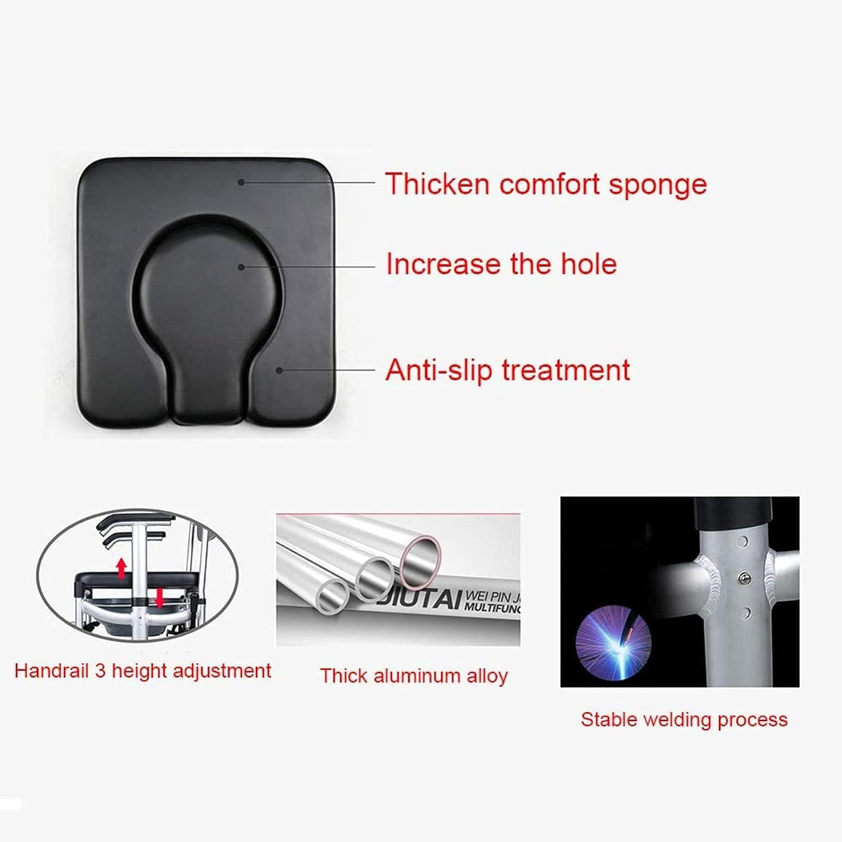 Toilet Commode Chair with Adjustable Height, Detachable Pot and Brakes N37569
