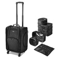 Black Rolling Makeup Train Case Soft Sided Cosmetic Storage Organizer Carry on Travel with Removable Side Pocket Bag D1423