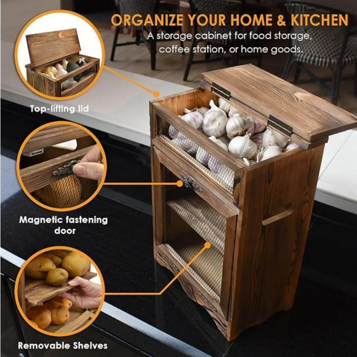 Wooden Countertop Storage Cabinet, 11.8W x 6.8D x 16H in, Rustic Color G208138