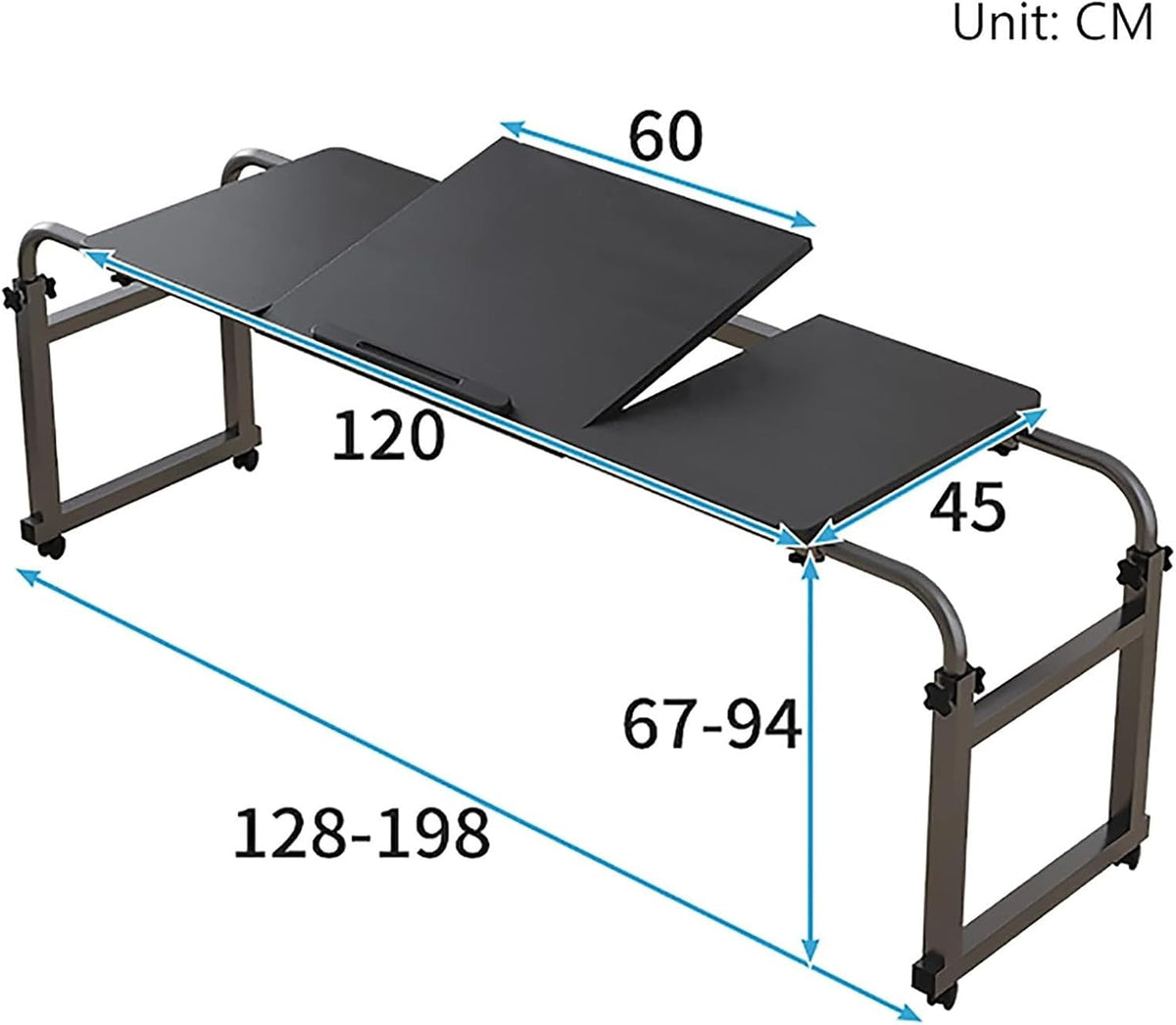 Over-Bed Tables with Wheels Height and Length Adjustable Rolling Mobile Laptop Cart Desk T225