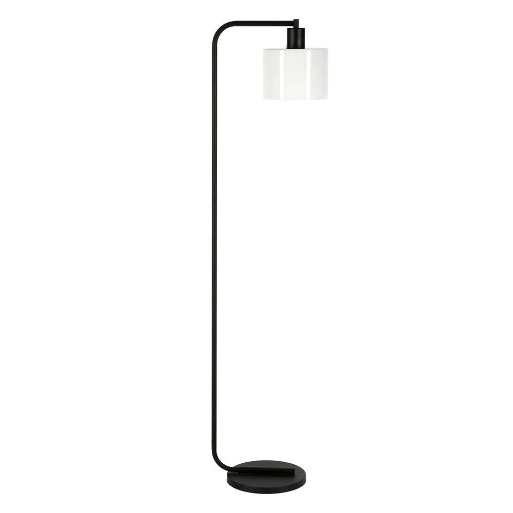 Black and White Floor Lamp with Milk Glass Shade O59648