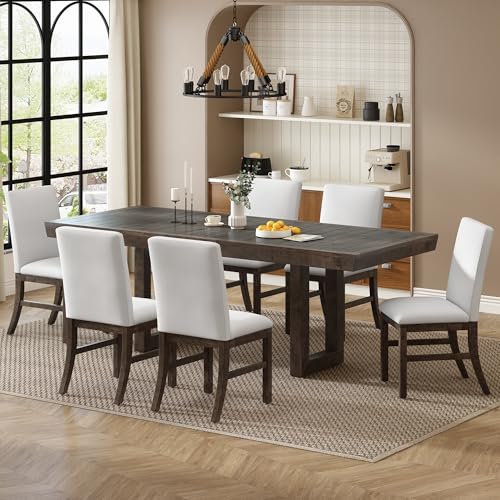 7-Piece Wood Rectangular Dining Table Set with 6 Upholstered Chairs H783327