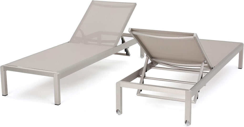 Gray Outdoor Mesh Chaise Lounges 2-Pcs Set O834