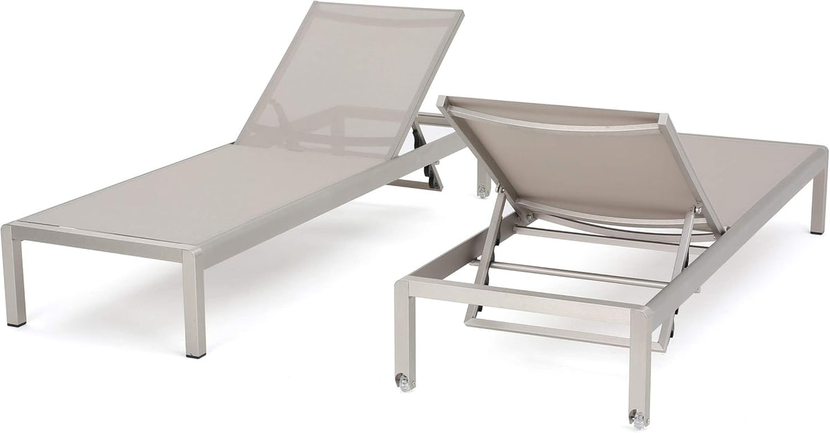 Gray Outdoor Mesh Chaise Lounges 2-Pcs Set O834
