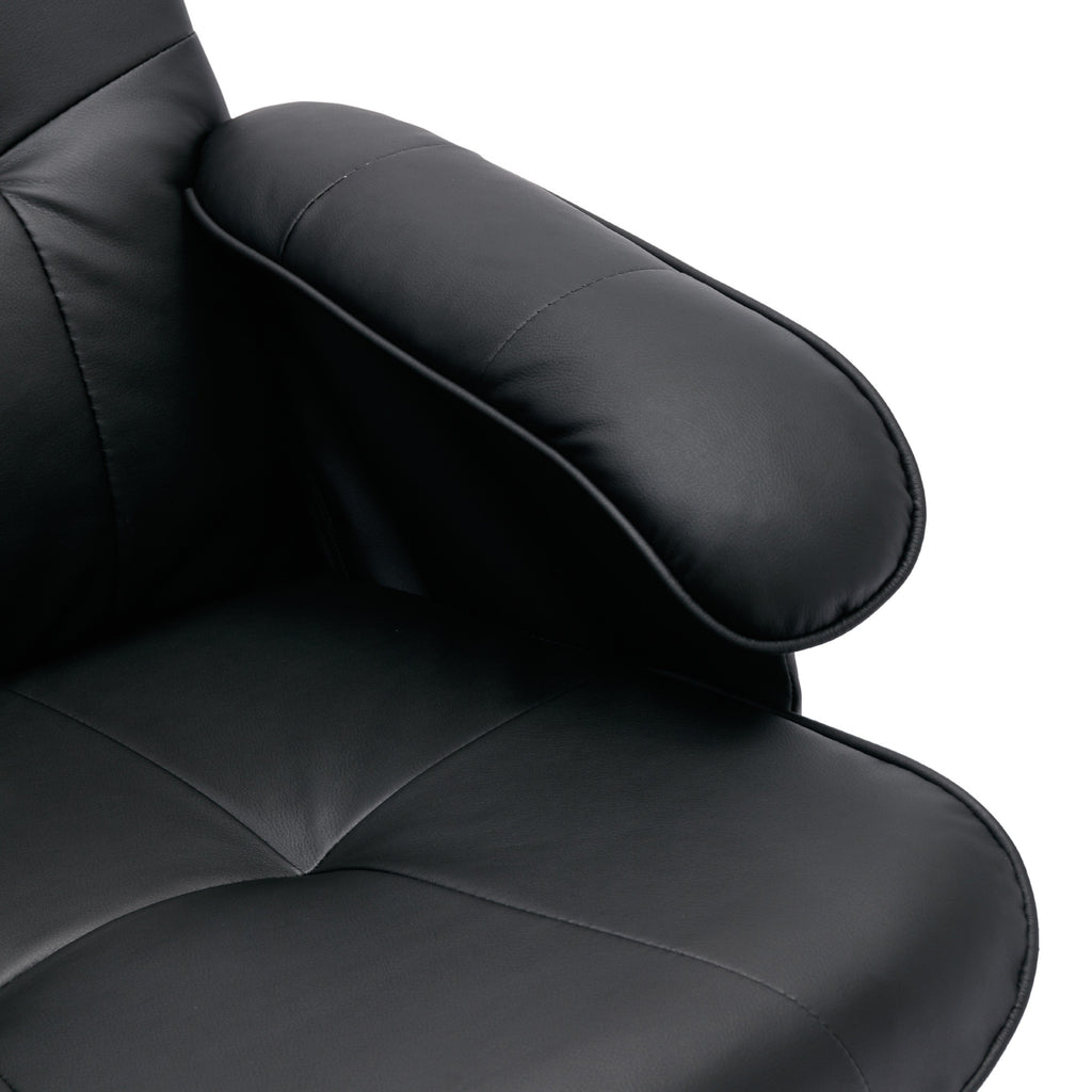 Beige Faux Leather Swivel Recliner Chair with Ottoman and Wood Base Z30321