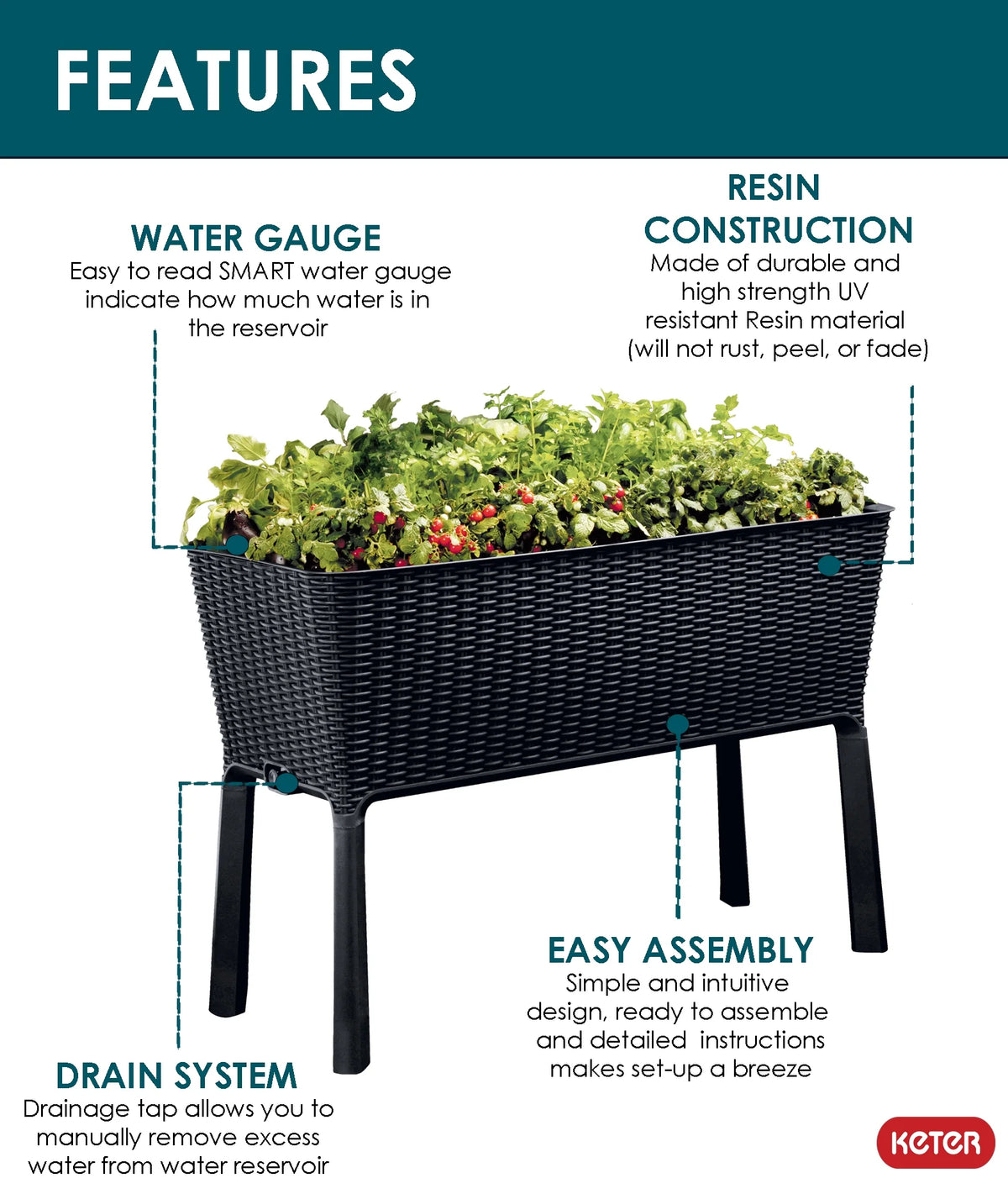 Raised Garden Bed with Self-Watering and Drainage System Z97242
