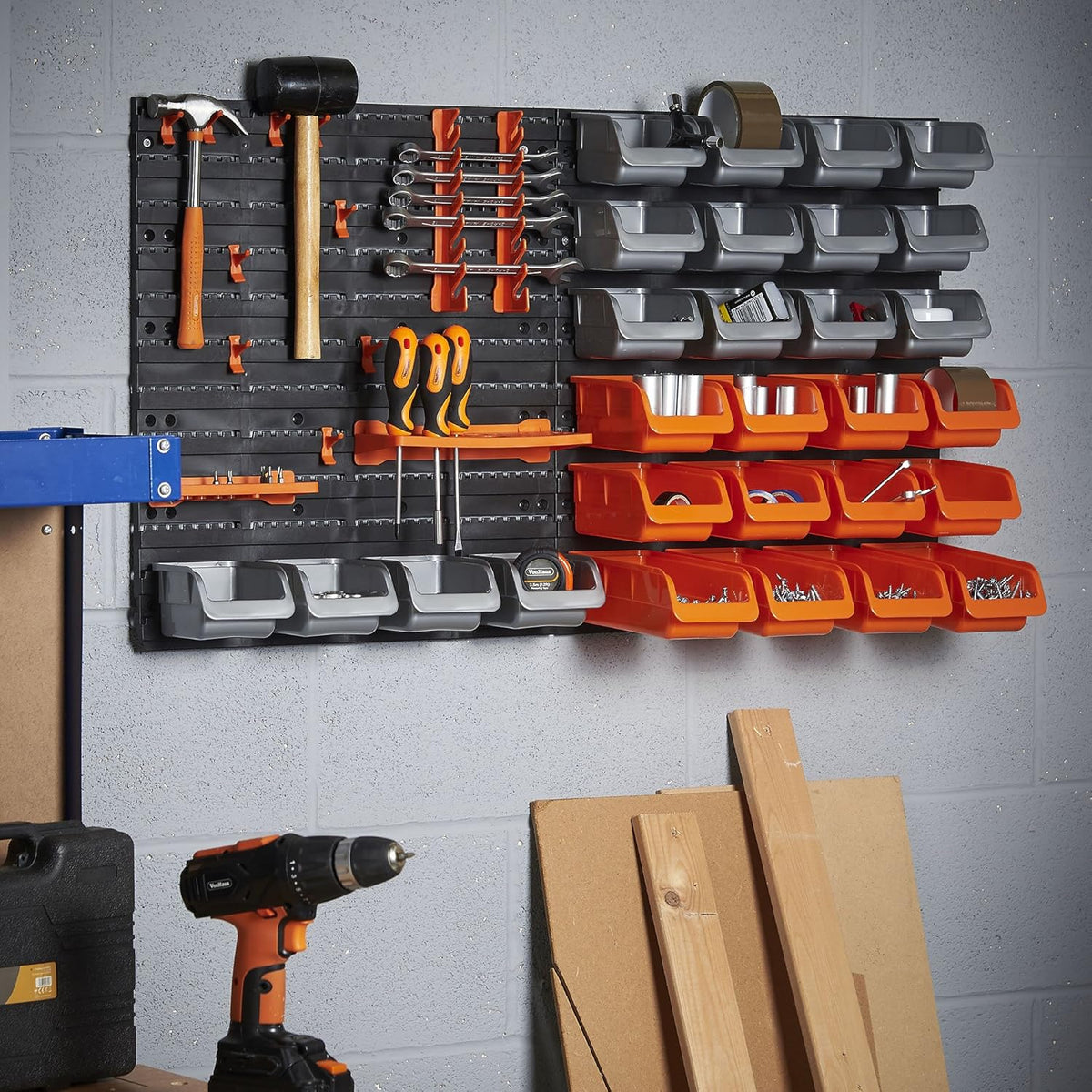 44 Piece Wall Mounted Pegboard Hook Storage Bins and Panel Set O662