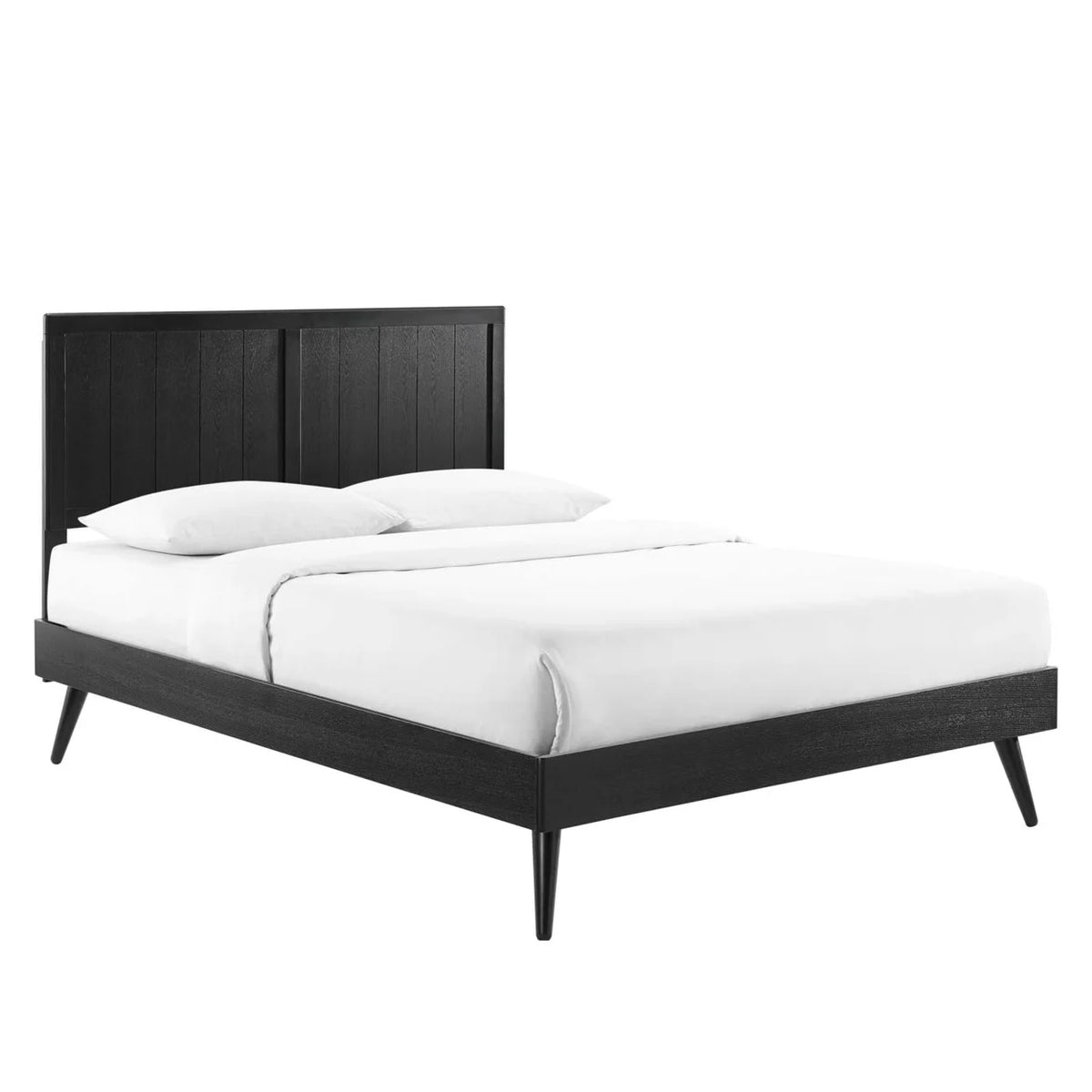 King Wood Platform Bed with Splayed Legs in Black R594