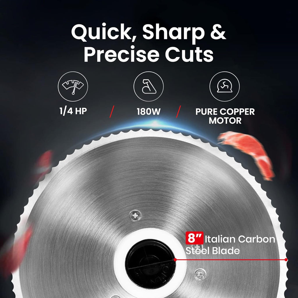 Electric Meat Slicer with 8.7 Italian Carbon Steel Blade, 0.5mm to 15mm Adjustable Slicing Thickness H250718