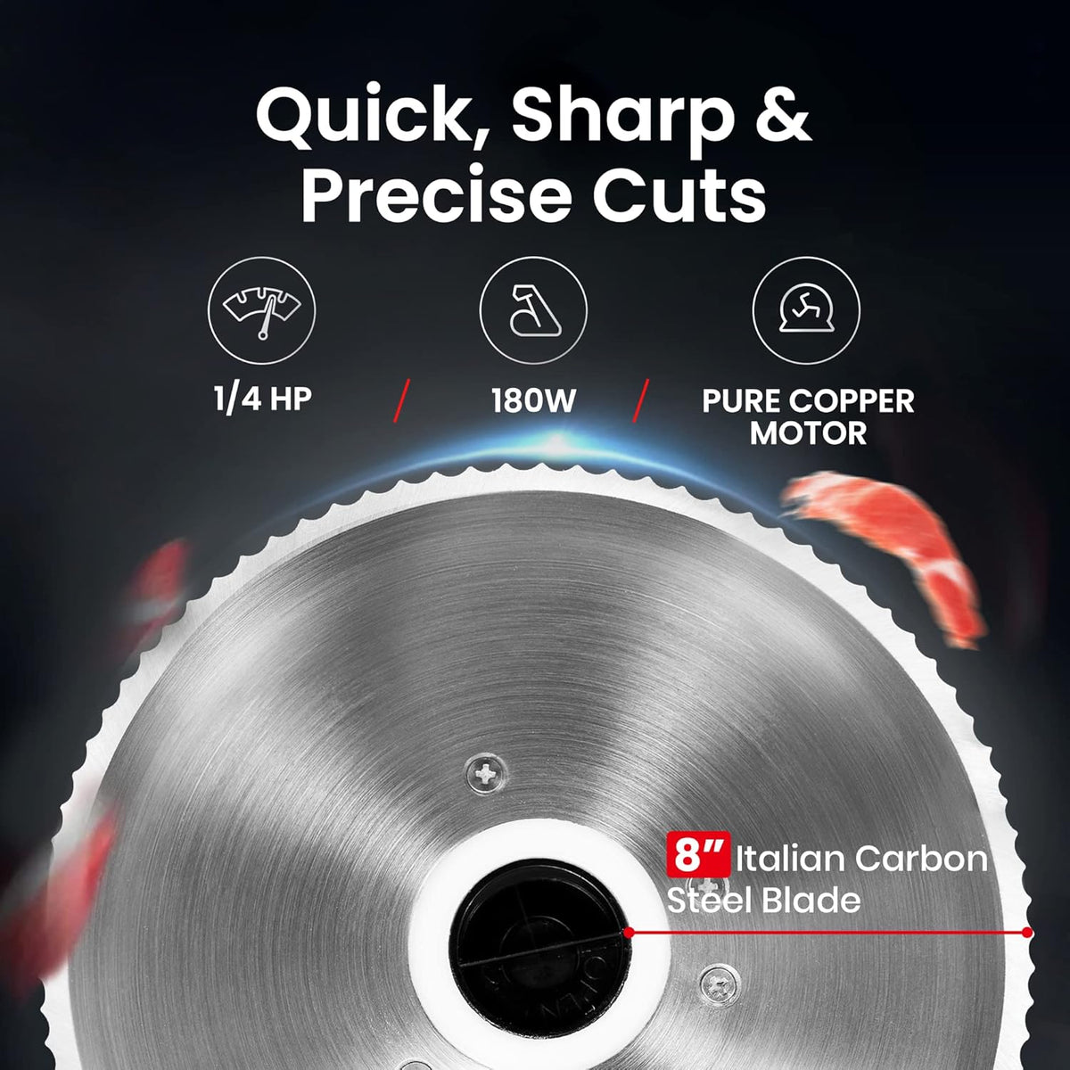 Electric Meat Slicer with 8.7 Italian Carbon Steel Blade, 0.5mm to 15mm Adjustable Slicing Thickness H250718