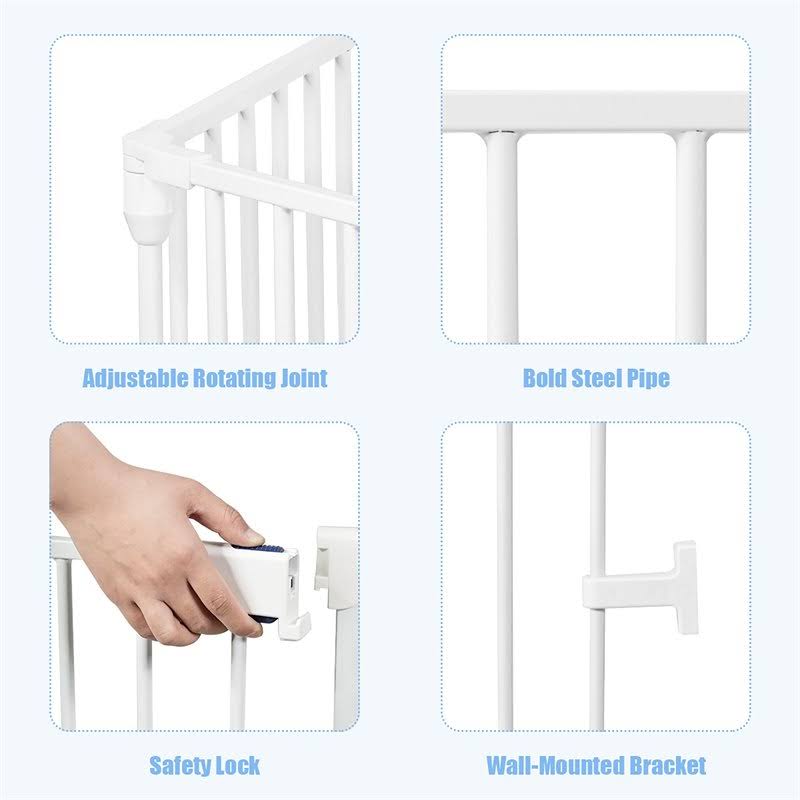 8 Panel Metal Gate Baby Pet Fence Playpen Barrier White C4562