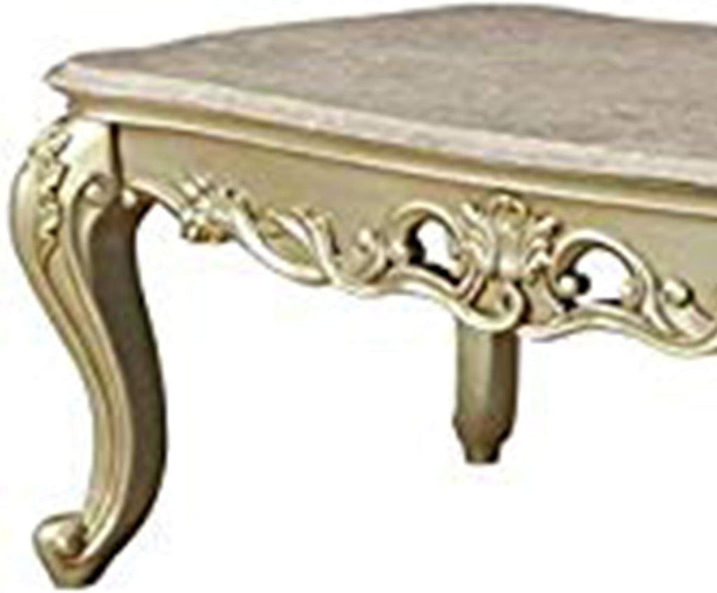 White Wooden Coffee Table With Decorative Polyresin Carvings E4575