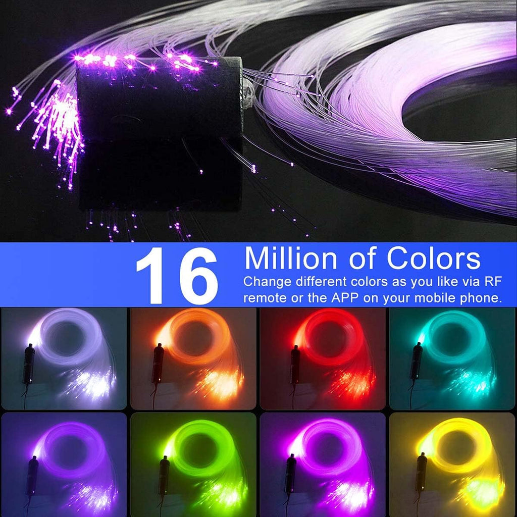 Car Use Bluetooth 6W RGB LED Fiber Optic Star Ceiling Light Kit APP Remote Controller 150pcs 0.03in 6.5ft Optic Cable Music Mode Sensory Lighting M73983