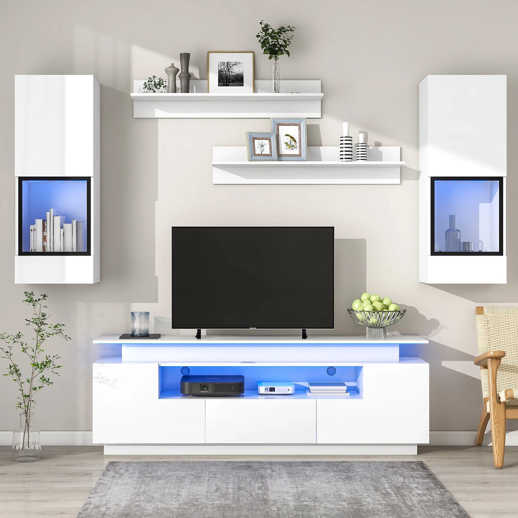 White High Gloss Wall Mounted TV Stand Set L496707