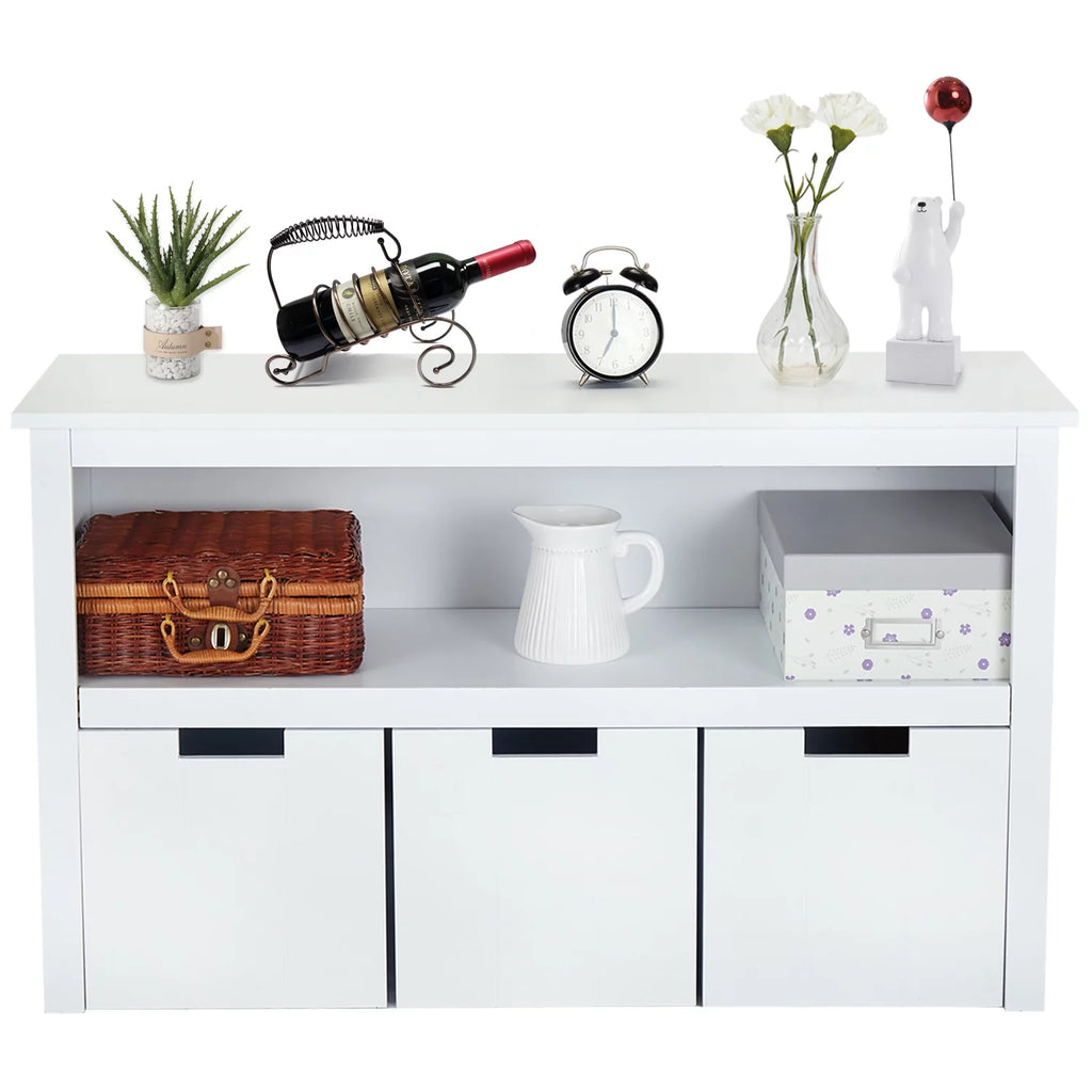 White Storage Cabinet with 3 Rolling Box Cubes and Large Shelf L698407