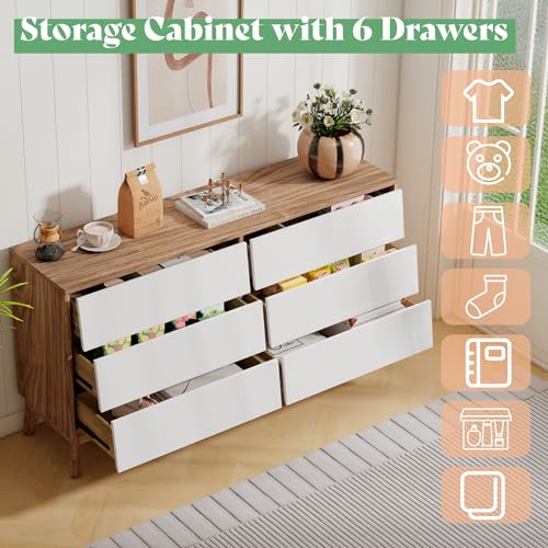 White & Yellow Walnut 6 Drawer Wood Dresser Y1502