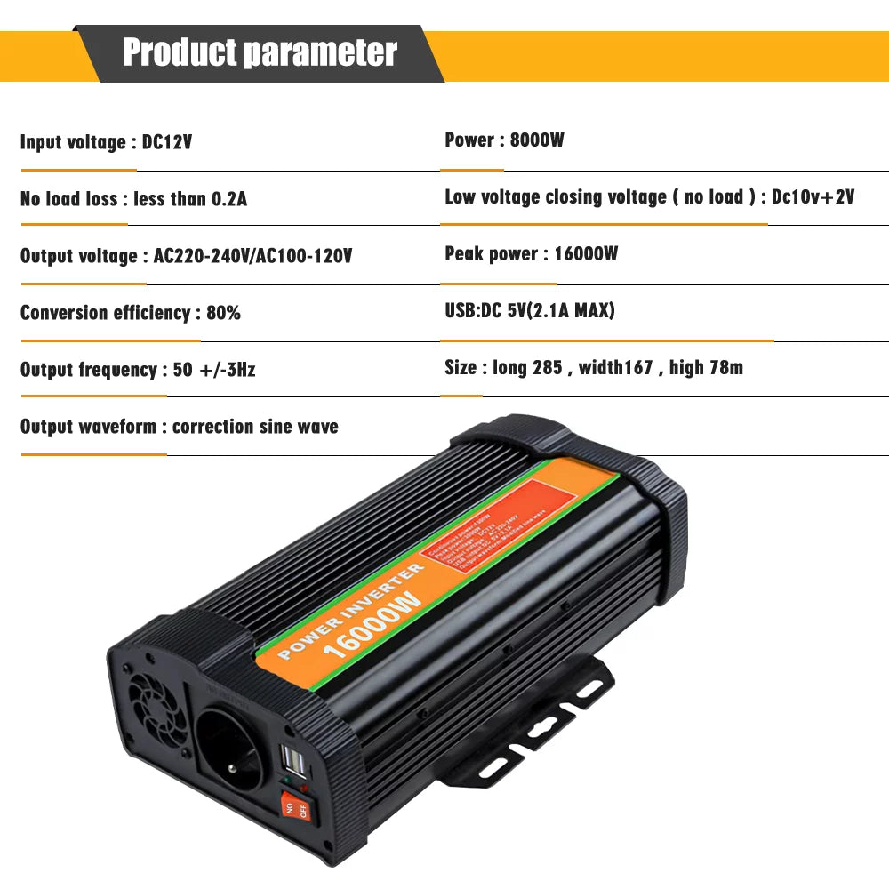 16000 Watts Power Inverter Converter DC 12V to AC 110V F4582