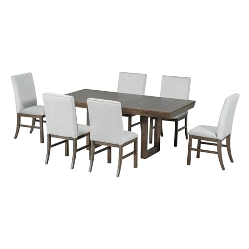 7-Piece Wood Rectangular Dining Table Set with 6 Upholstered Chairs H783327