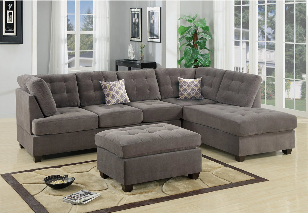 Charcoal Waffle Suede Sectional Sofa with Pillows D47003