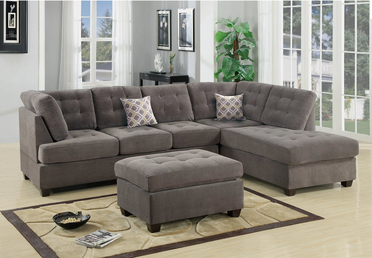 Charcoal Waffle Suede Sectional Sofa with Pillows D47003
