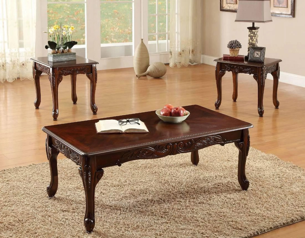 Dark Oak Tempered Glass Top Coffee Table Set 3pcs T560