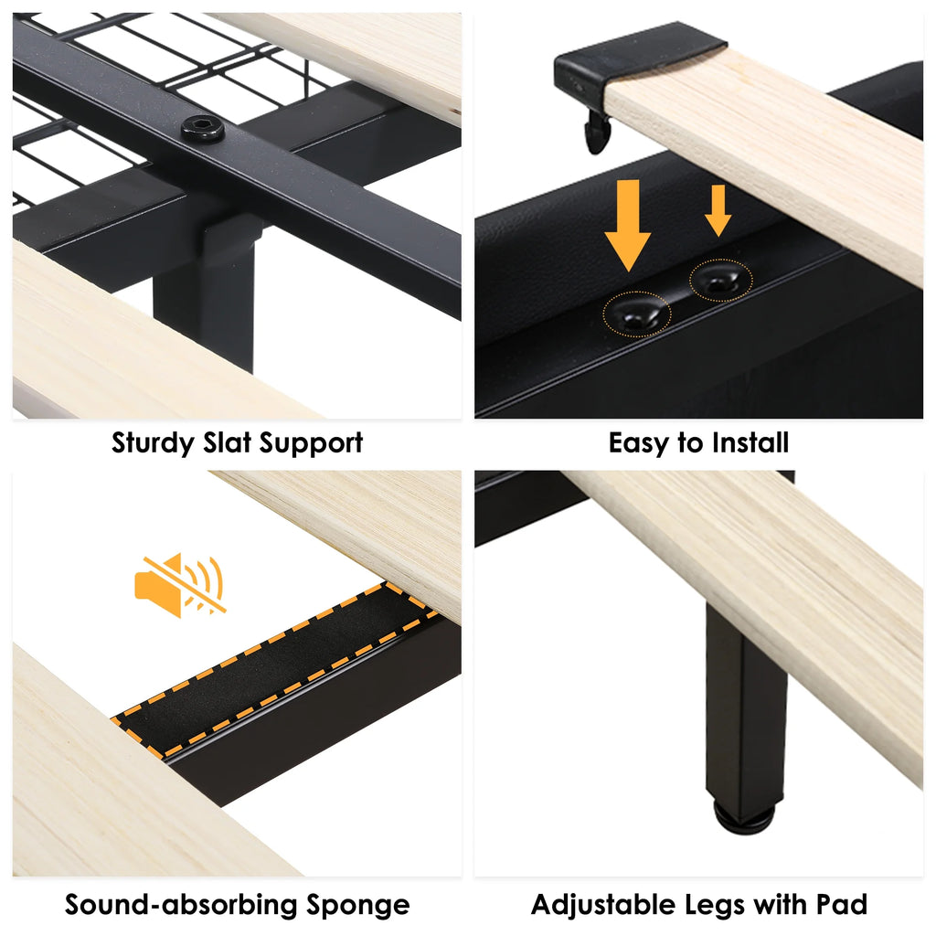Queen LED Platform Bed Frame with 4 Storage Drawers V5747
