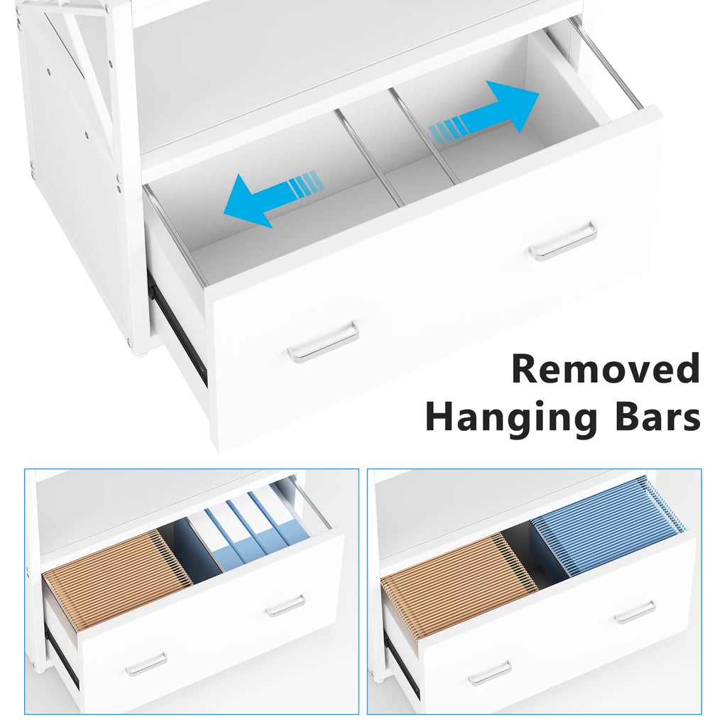 White Modern File Cabinet with Drawer and 2 Shelves B39927