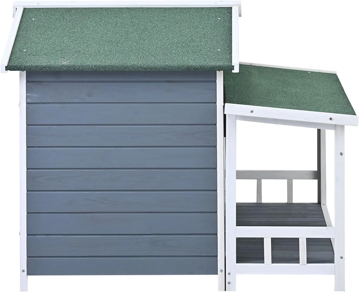 Gray Green Wooden Dog House with Porch 2 Doors I34092