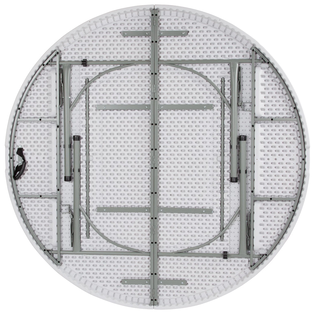 6-Foot Round Bi-Fold White Plastic Folding Table with Carrying Handle A229