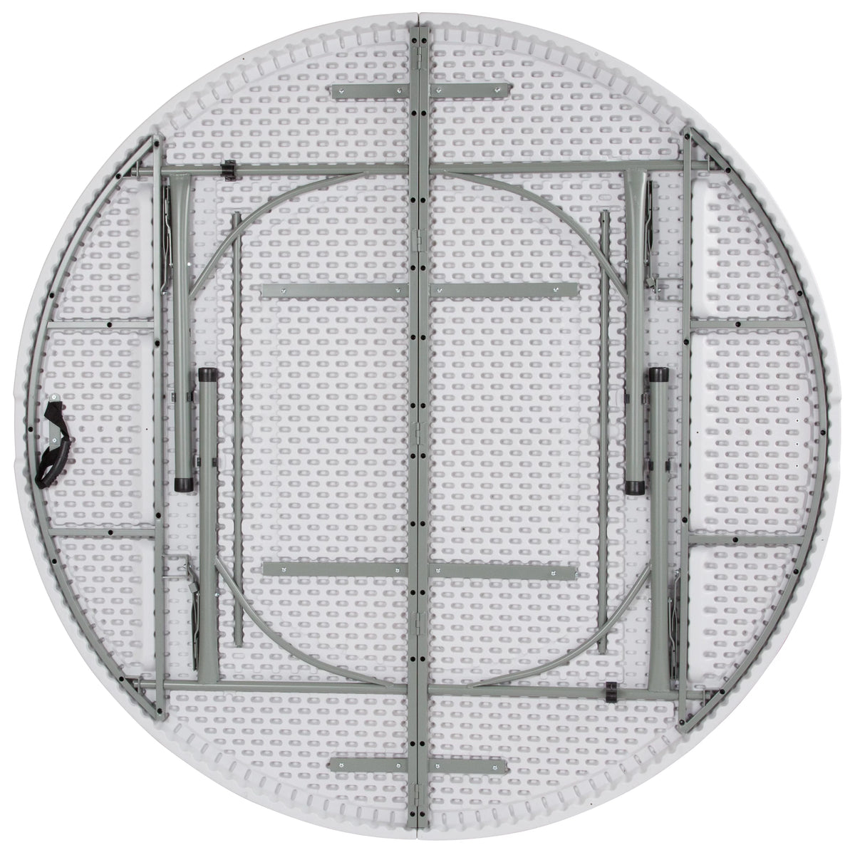 6-Foot Round Bi-Fold White Plastic Folding Table with Carrying Handle A229