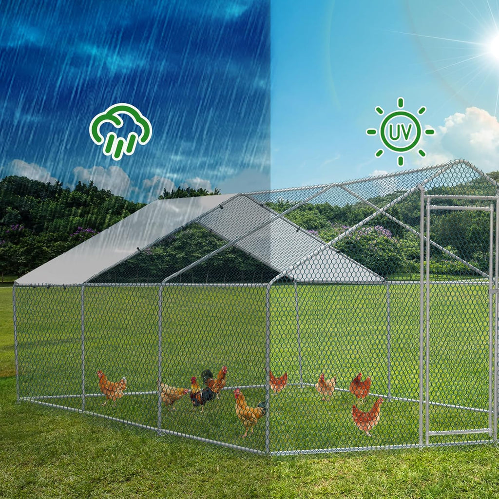20 x 10 ft Metal Chicken Coop with Waterproof Cover H42775