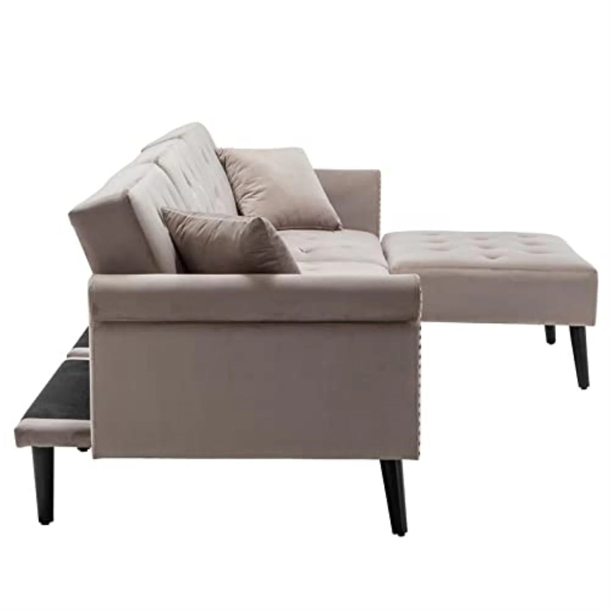 Silver Gray Velvet Sofa Bed with Ottoman and 2 Accent Pillows M799