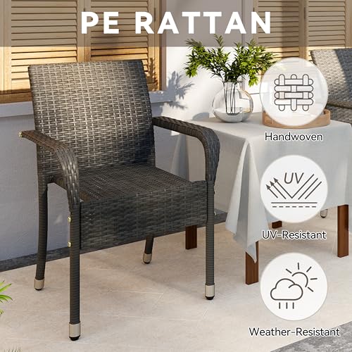 Set of 2 Stackable Outdoor Rattan Dining Chairs with Armrests T5702