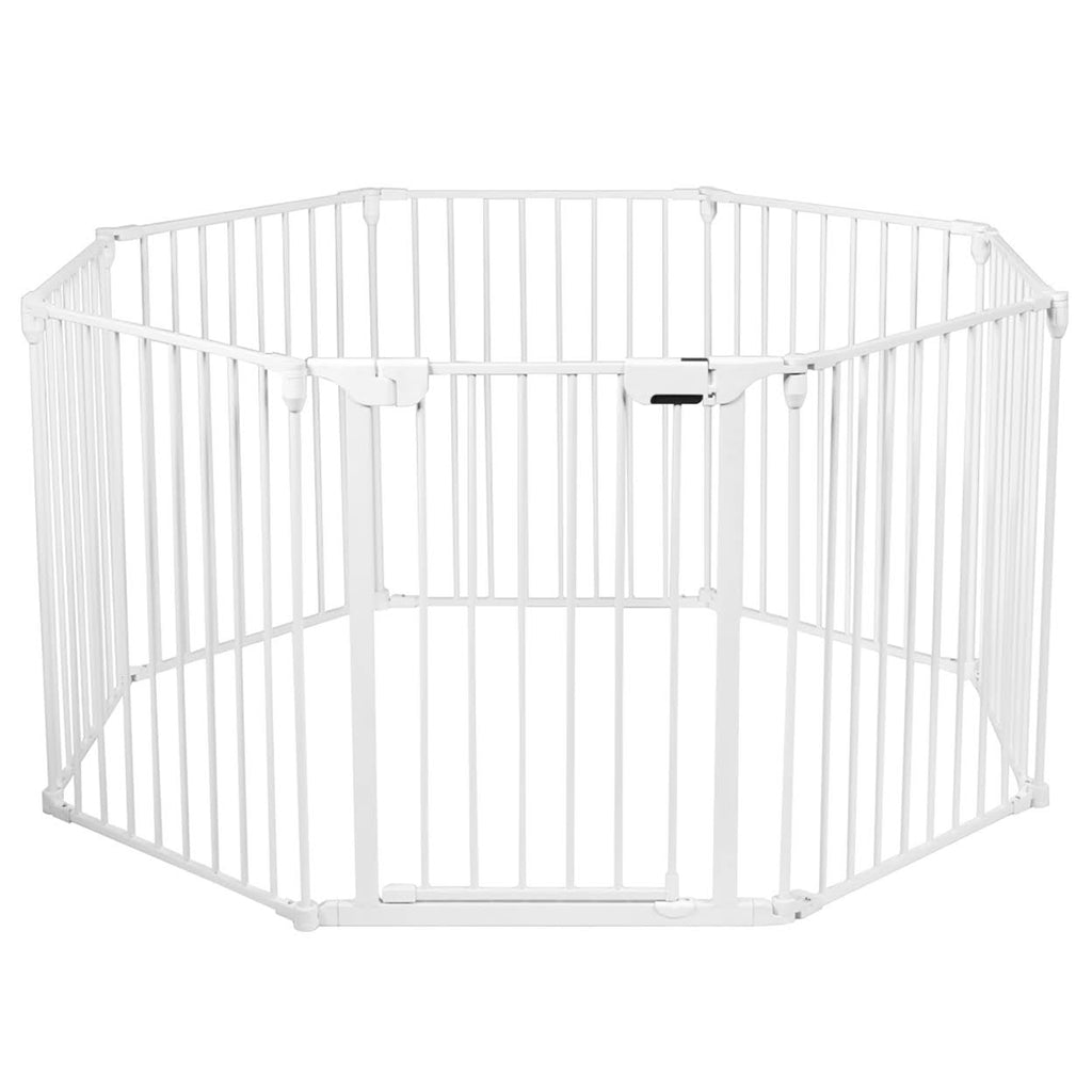 8 Panel Metal Gate Baby Pet Fence Playpen Barrier White C4562