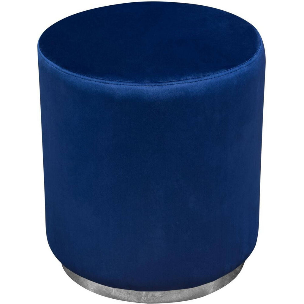 Blue Velvet Round Accent Ottoman with Metal Base D133774