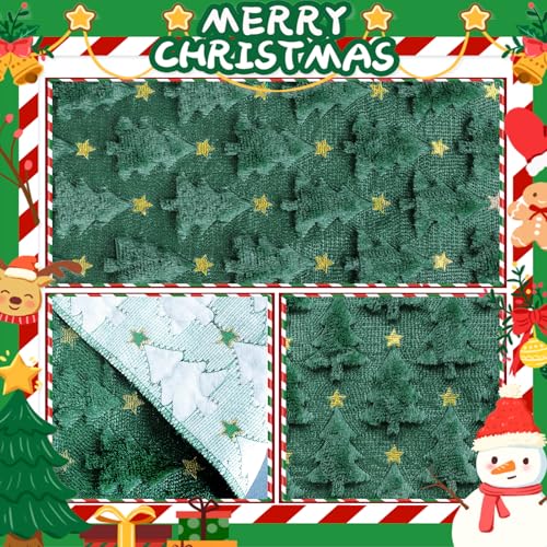Christmas Table Runner Green Soft Plush Faux Fur Jacquard 13x72 Inch P613