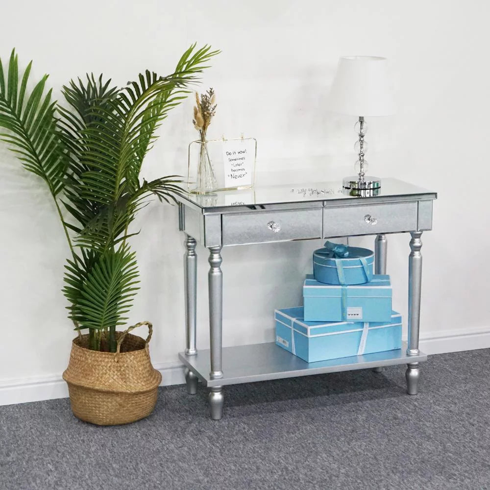 Mirrored Console Table with Drawers and Shelf C98187