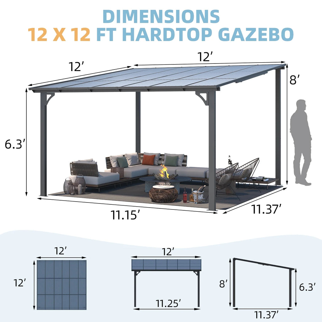 12' x 12' Gray Hardtop Aluminum Gazebo Q2359