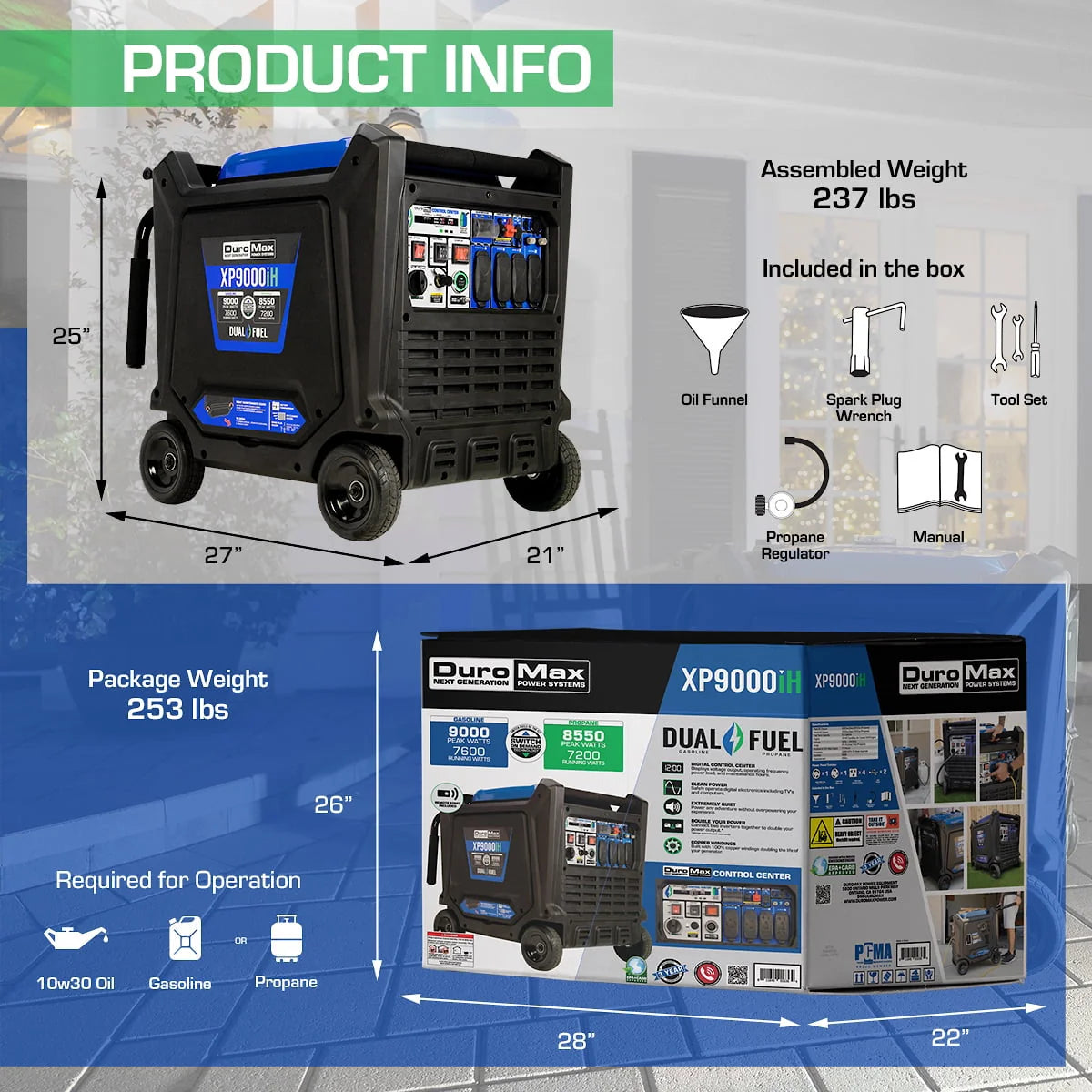 9000 Watt Dual Fuel Inverter Generator with CO Alert F239825