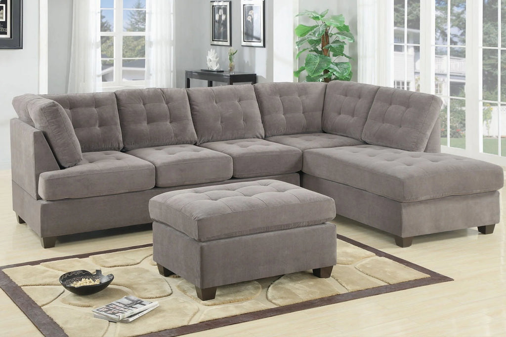 Charcoal Waffle Suede Sectional Sofa with Pillows D47003