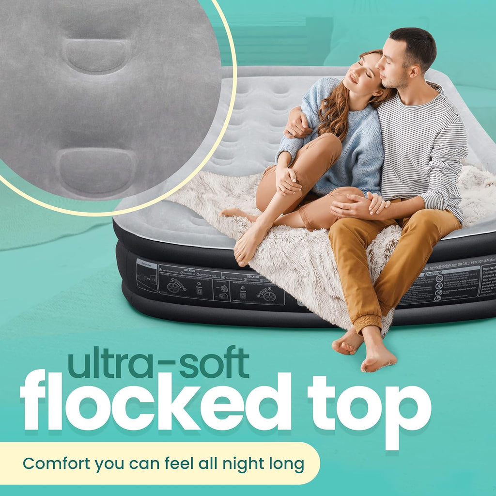 Queen Size Double-High Inflatable Air Mattress with Built in Pump U5558