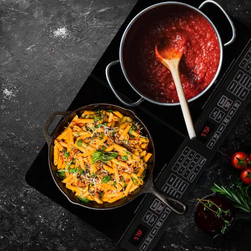 Double Induction Cooktop, 1800W, 2 Large 8” Heating Coils, Independent Controls, 94 Temp Settings, Ceramic Glass Surface D737