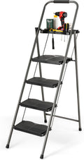4 Step Folding Ladder with Handrail, Black Q410306