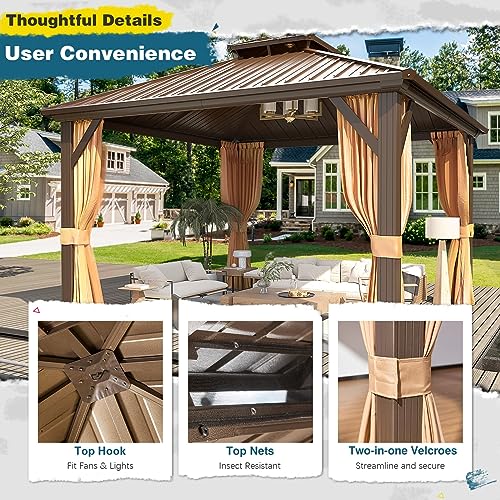 10'x13' Hardtop Gazebo with Polycarbonate Double Roof, Aluminum Frame with Curtains and Netting W455