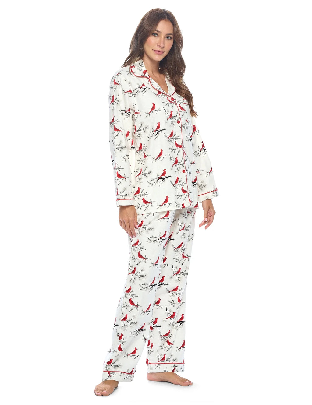 Women's Flannel Long Sleeve Button Down Pajama Set X152