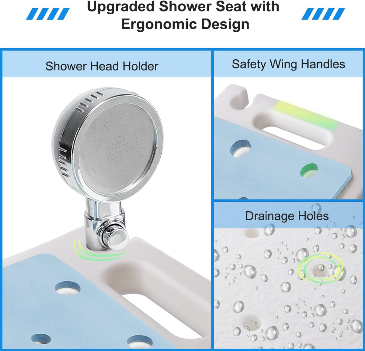 Shower Stool with Shower Head Holder, 350LBS Capacity I10165