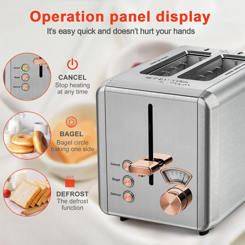 2 Slice Stainless Steel Toaster with Wide Slot T991