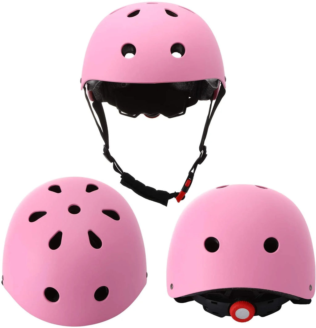 Kids Bike Helmet with Knee Elbow Wrist Pads, Pink J175