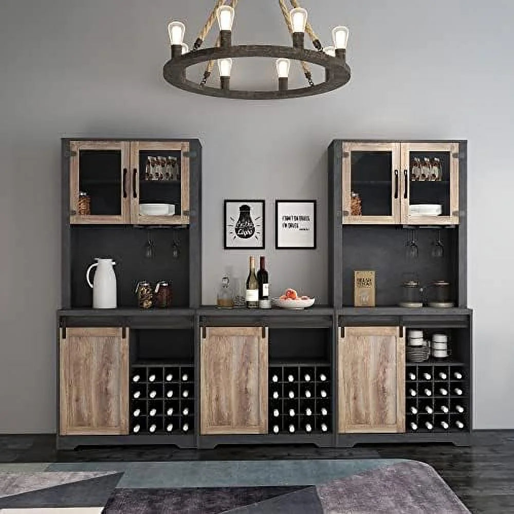 Farmhouse Kitchen Hutch Cabinet with Double Barn Door and Shelves G43499