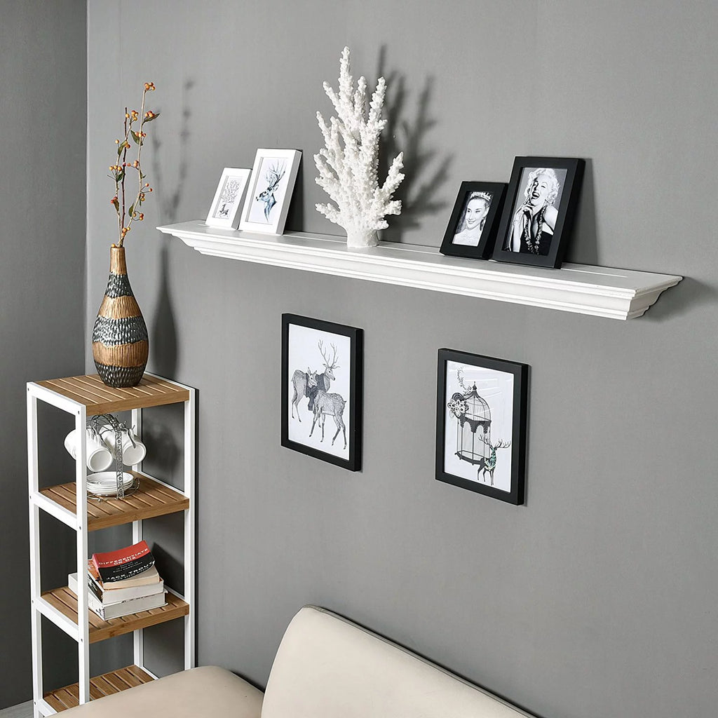 60'' Solid Pine Wood White Wall Floating Shelf J223634